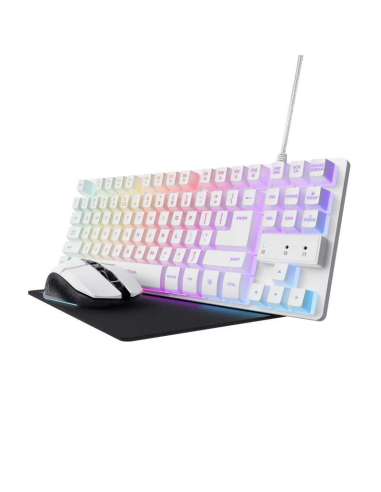 KIT GAMING GXT 794W TECLADO WIRED + RATON WIRELESS + ALFOMBRILLA BLANCO TRUST